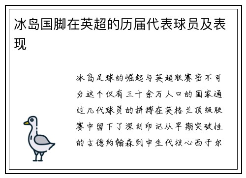 冰岛国脚在英超的历届代表球员及表现